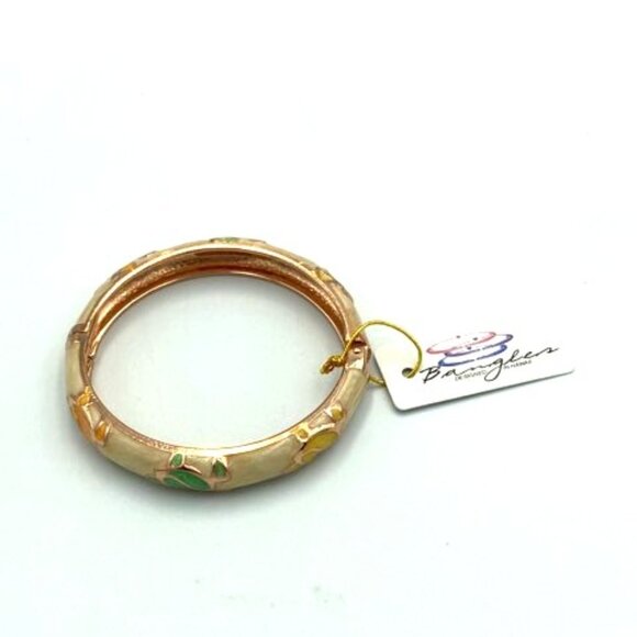 JIU LONG XING Hawaiian Sea Turtle Enamel Hinged Clamper Bracelet Ivory Multi - Picture 1 of 6